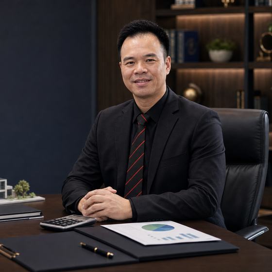 Jeff Huang, CPA, MBA, seated at his desk
